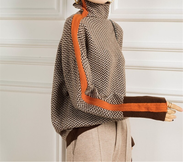 Marcella – Herringbone Turtleneck Sweater