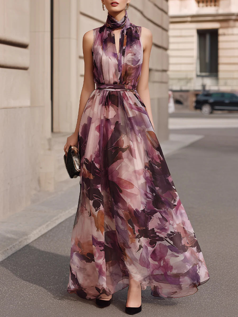 Emi | Watercolor Chiffon Maxi Dress