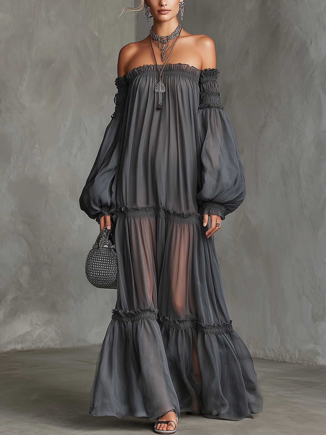 Vega | Sheer Off-Shoulder Maxi Dress