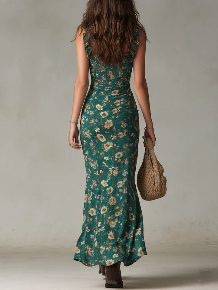 Kathy | Ruched Floral Slit Dress