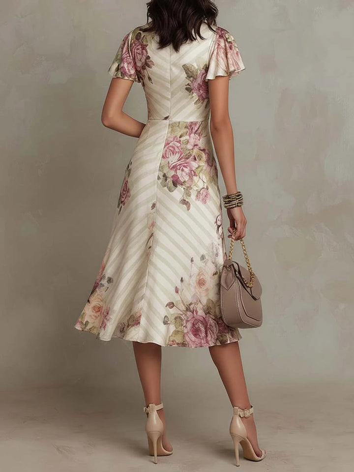 Charleigh | Vintage Floral Satin Midi Dress