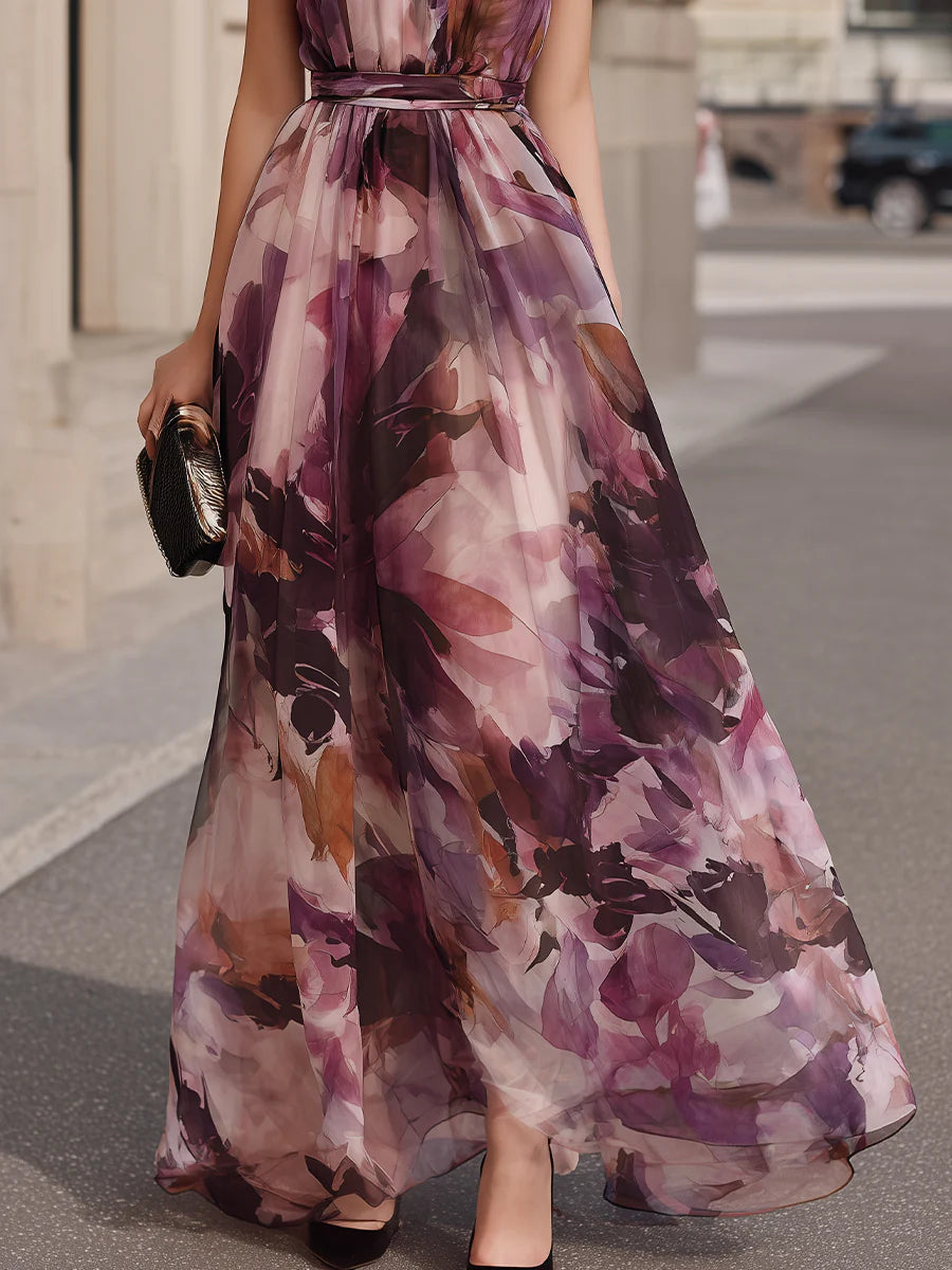 Emi | Watercolor Chiffon Maxi Dress