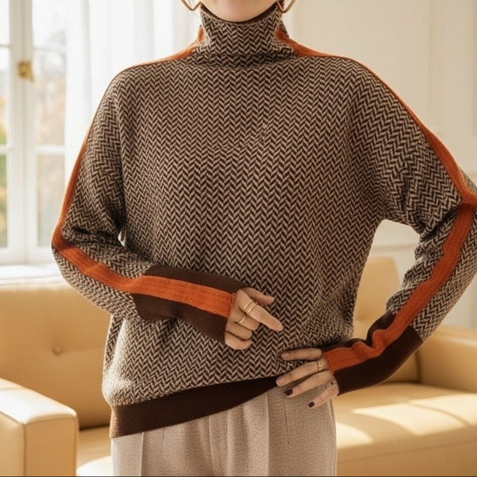 Marcella – Herringbone Turtleneck Sweater
