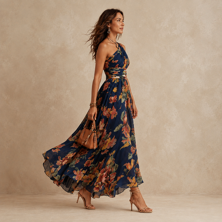 Meredith – One-Shoulder Floral Maxi Dress