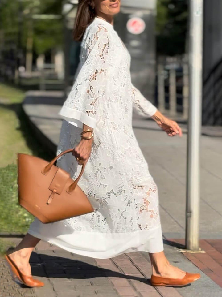 Rosalyn | Beach Glam Flower V-Neck Midi Dress