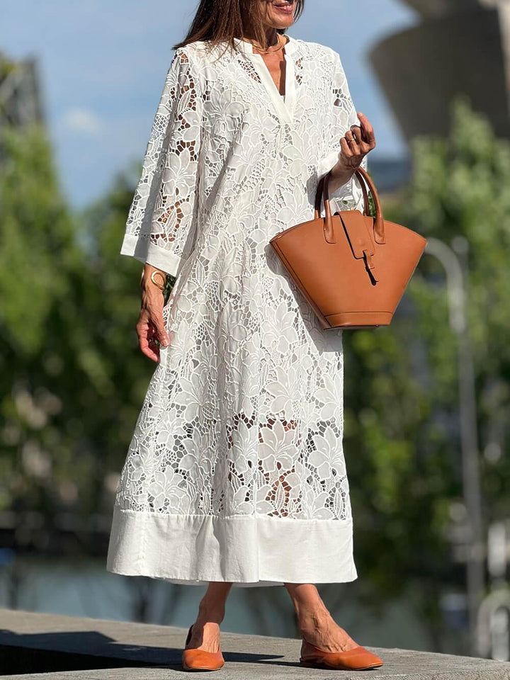 Rosalyn | Beach Glam Flower V-Neck Midi Dress