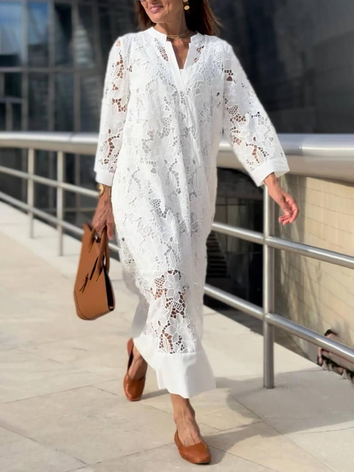 Rosalyn | Beach Glam Flower V-Neck Midi Dress