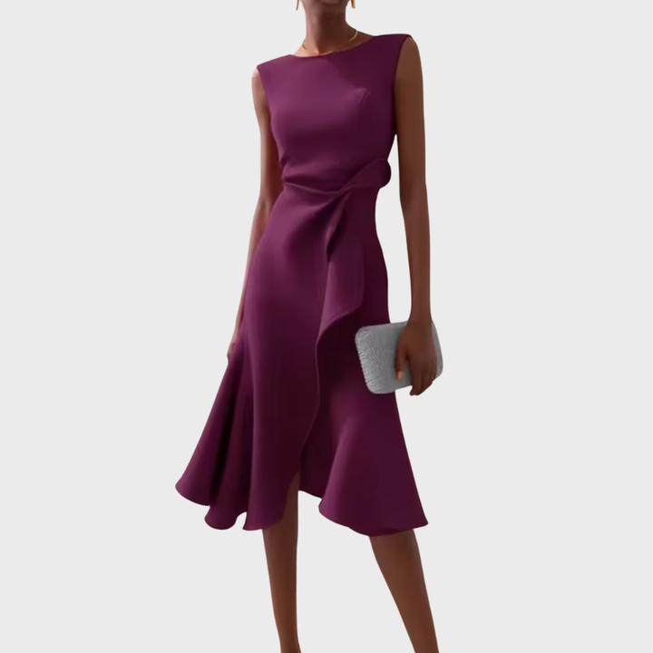 Evie | Draped Asymmetric Midi Dress