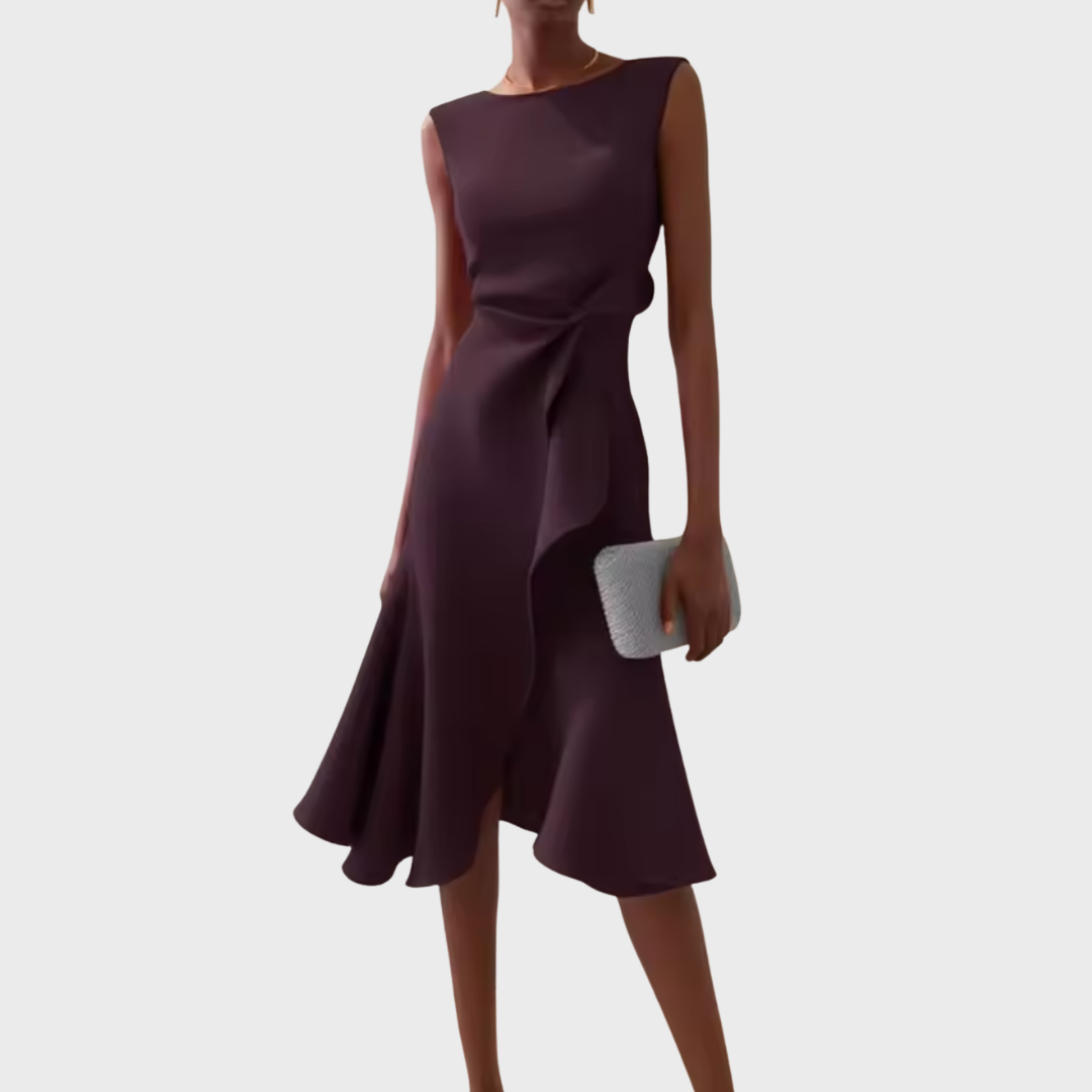 Evie | Draped Asymmetric Midi Dress