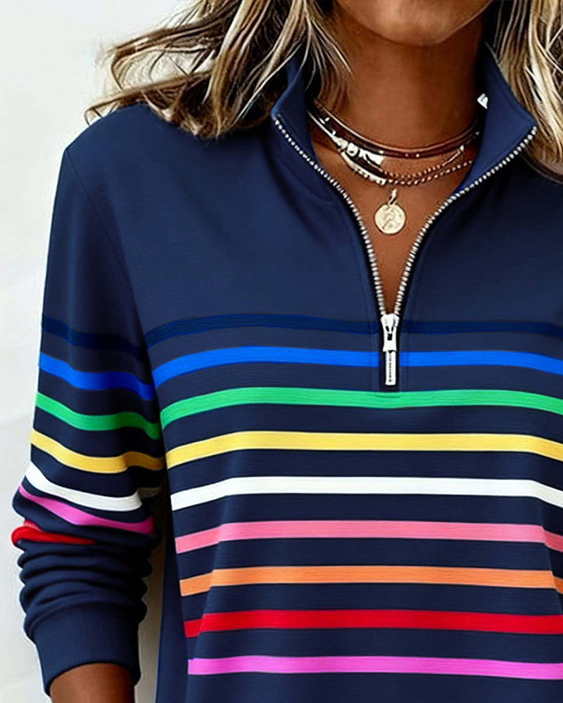 Edna – Striped Quarter-Zip Casual Sweatshirt