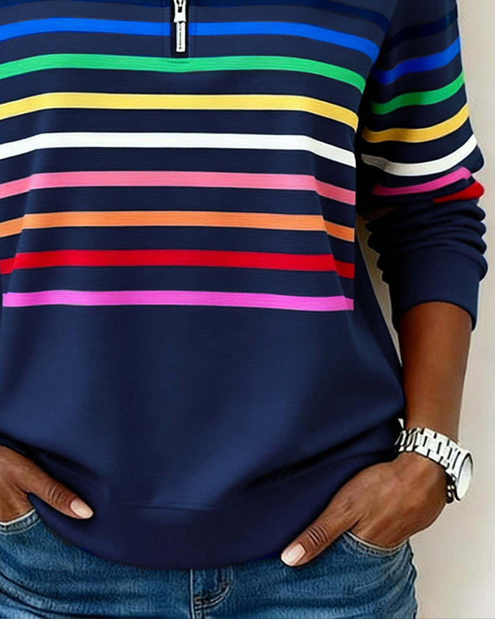 Edna – Striped Quarter-Zip Casual Sweatshirt