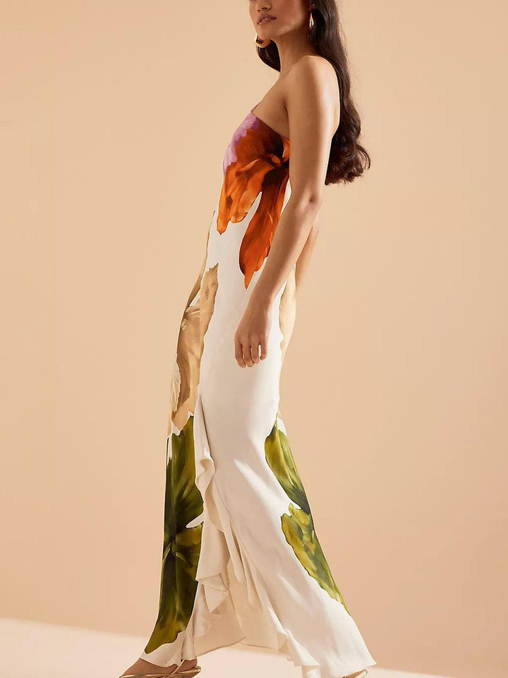 Selena | Resort Vibes Elegant Floral Print One-Shoulder Maxi Dress