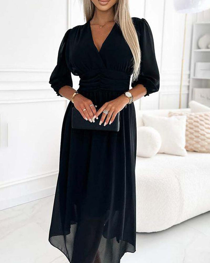 Emmaline | V-Neck Solid Color Waist Dress