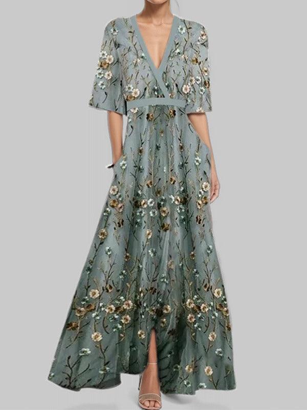 Skyler | Seaside Glam Elegant Mid Sleeve Maxi Dress Ensemble