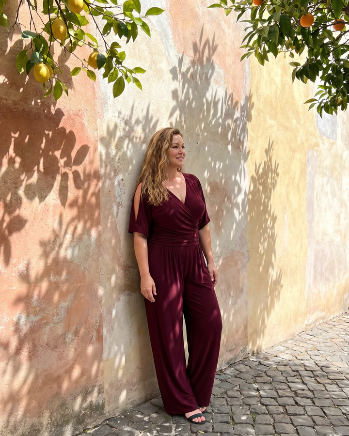 Camille | Cold-Shoulder Wrap-Waist Jumpsuit