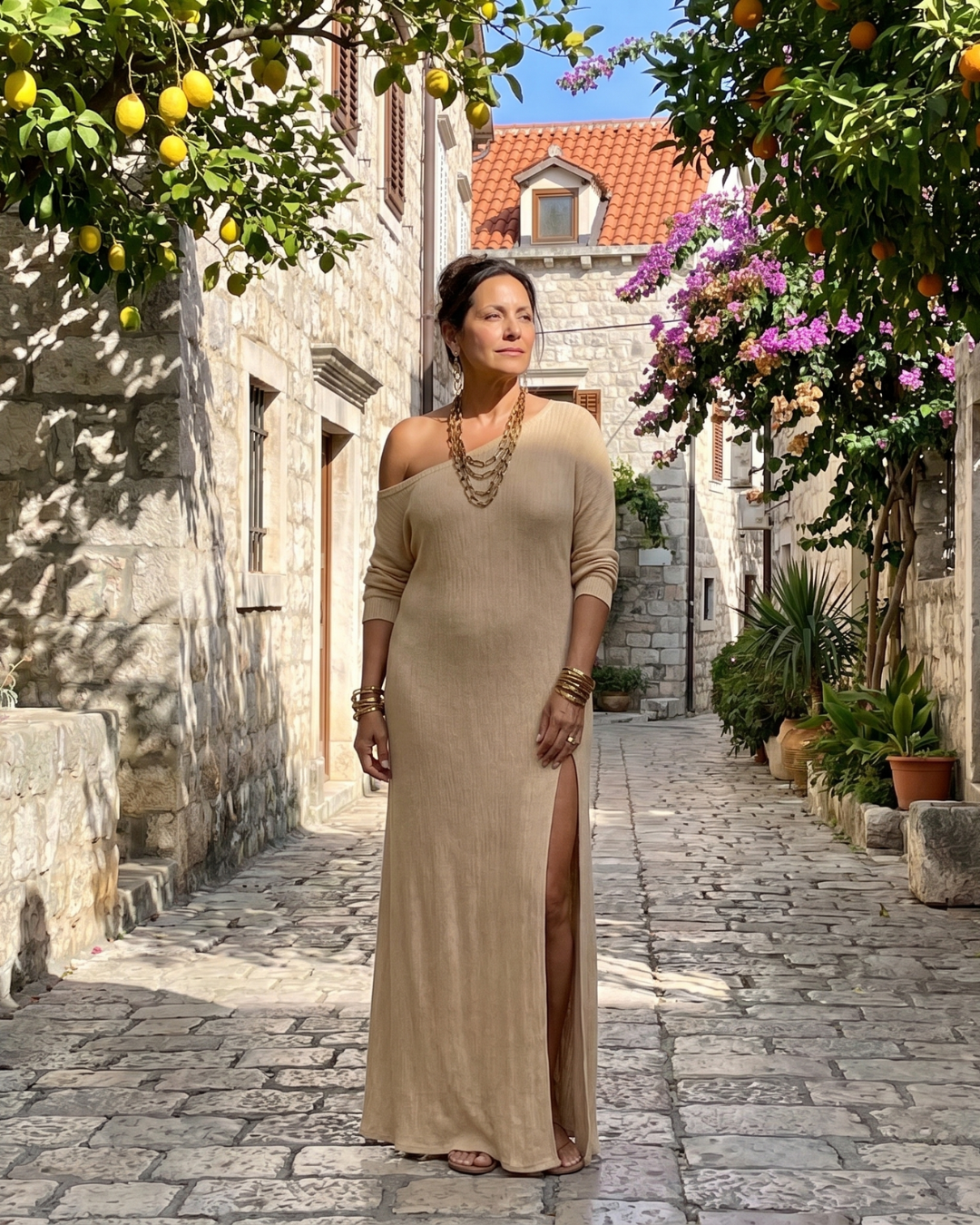 Jenna | One-Shoulder Side-Slit Midi Dress