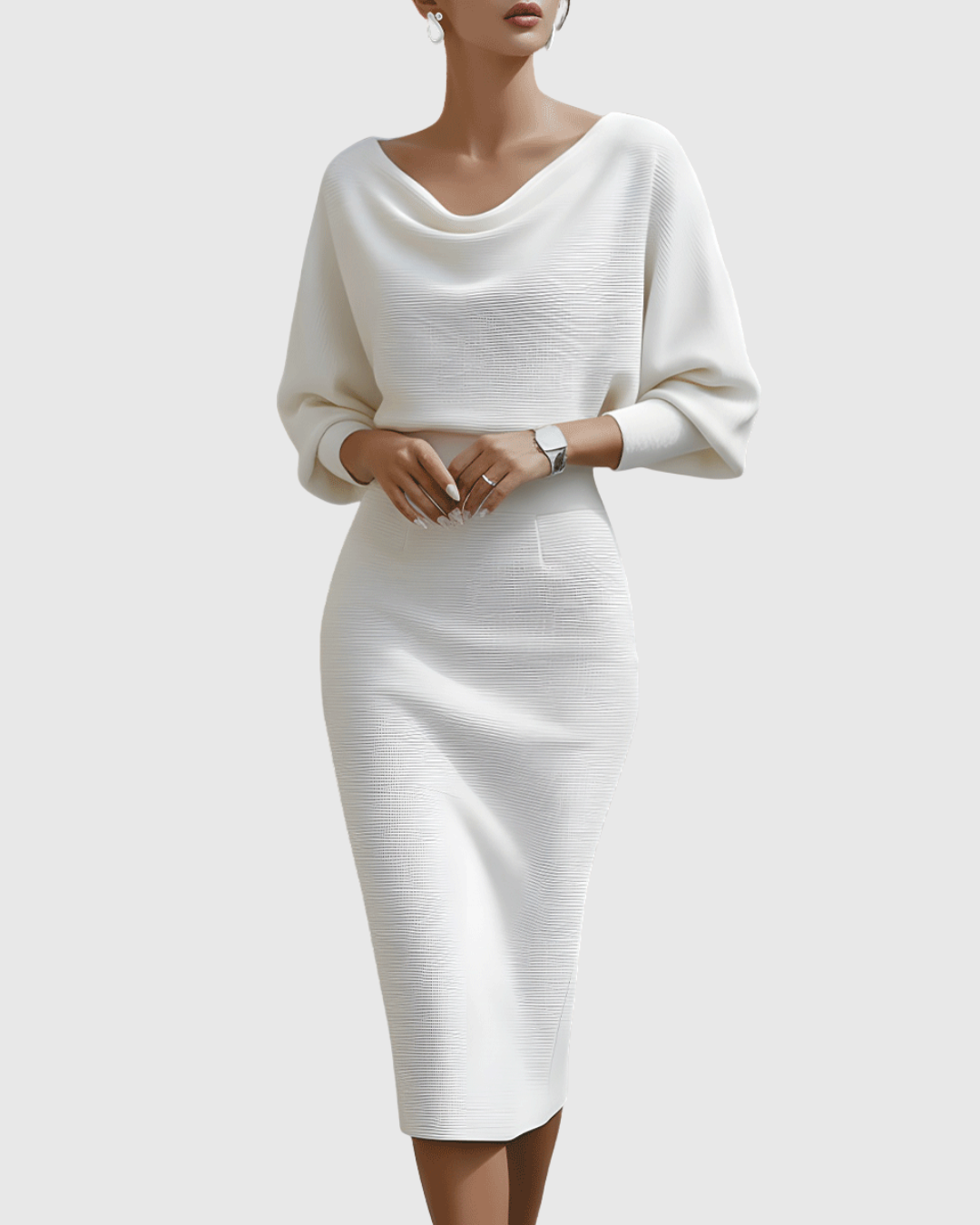 Genesis | White Draped Batwing Midi Dress