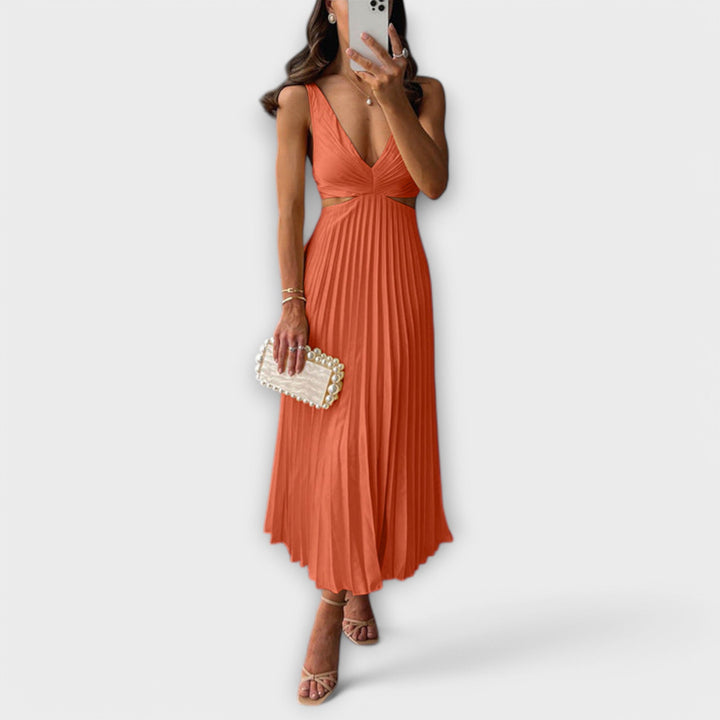 Marian | Elegant Midi Evening Dress with Pleating