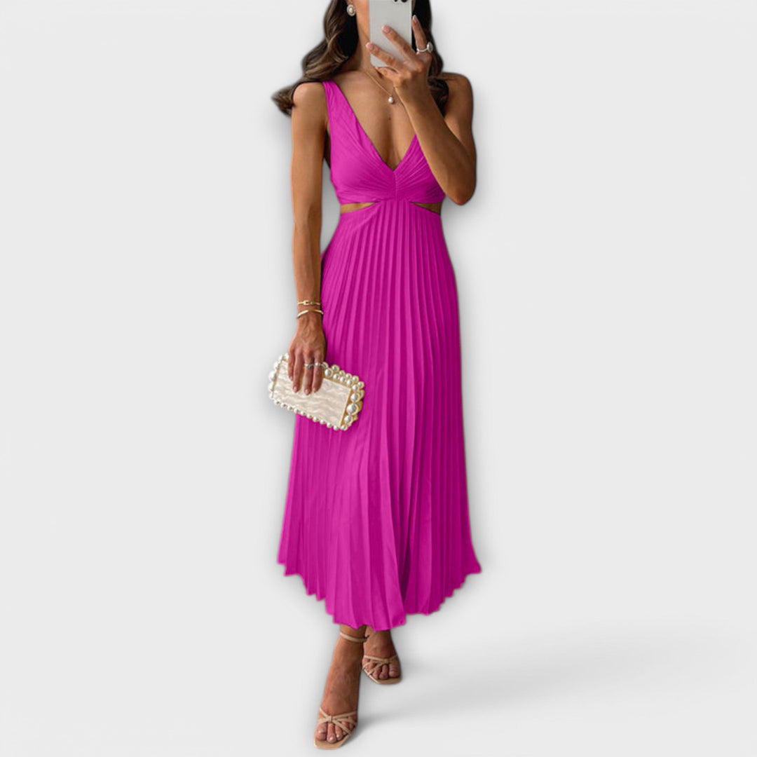 Marian | Elegant Midi Evening Dress with Pleating