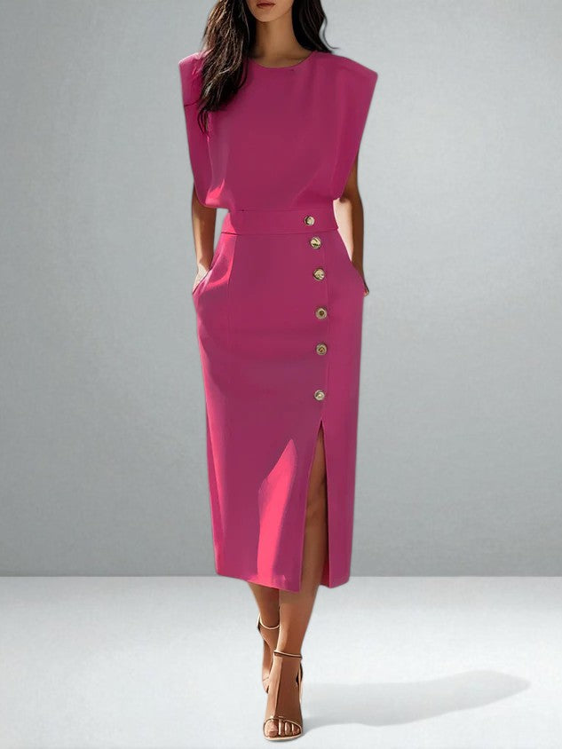 Olena | Elegant Button Midi Dress