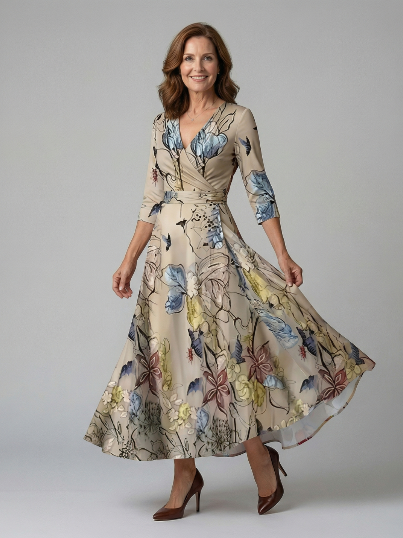 Brya | Cross Wrap Neck Midi Dress