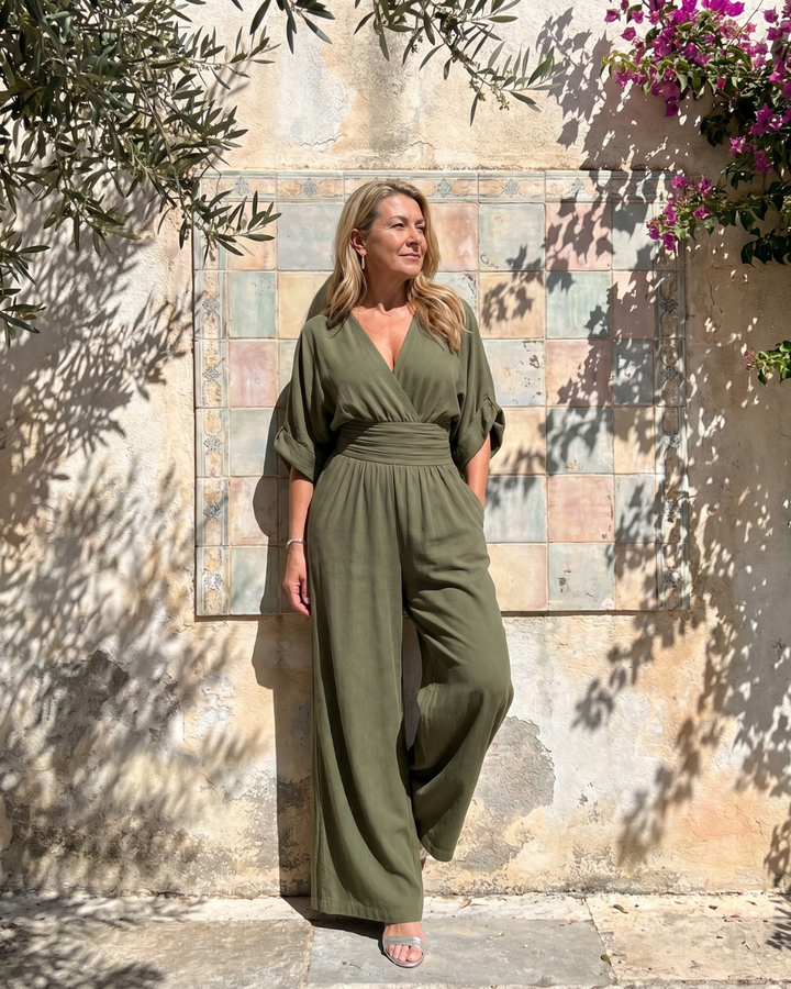 Carmen | Draped V-Neck Wide-Leg Jumpsuit