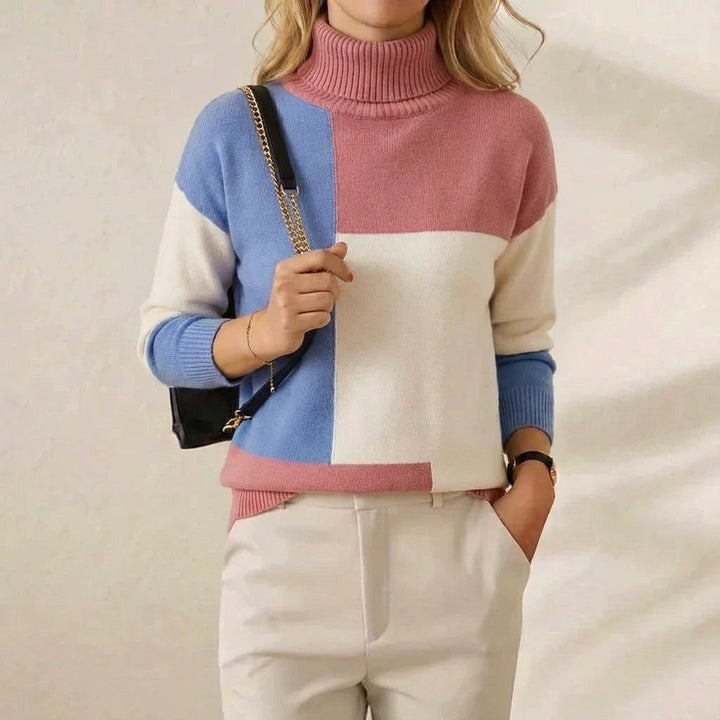 Melinda – Color-block Turtleneck Knit Sweater