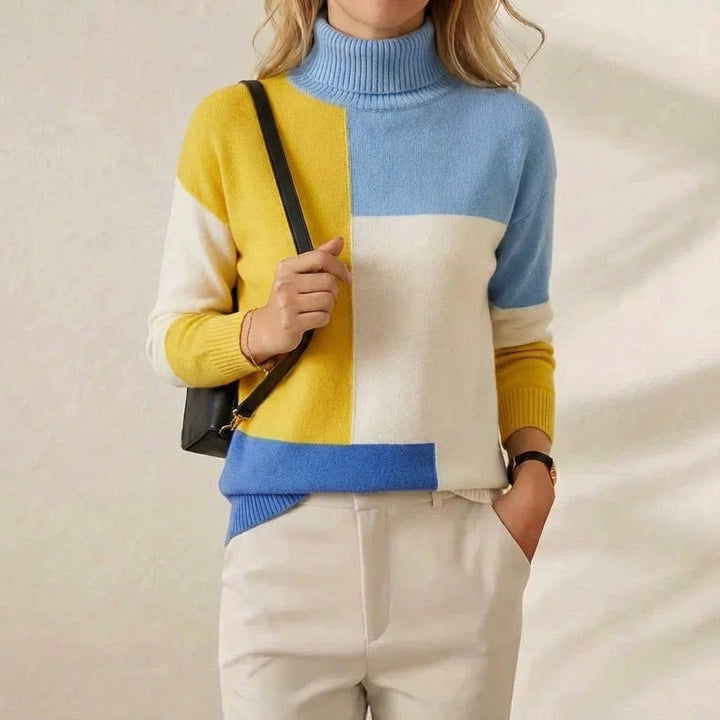 Melinda – Color-block Turtleneck Knit Sweater