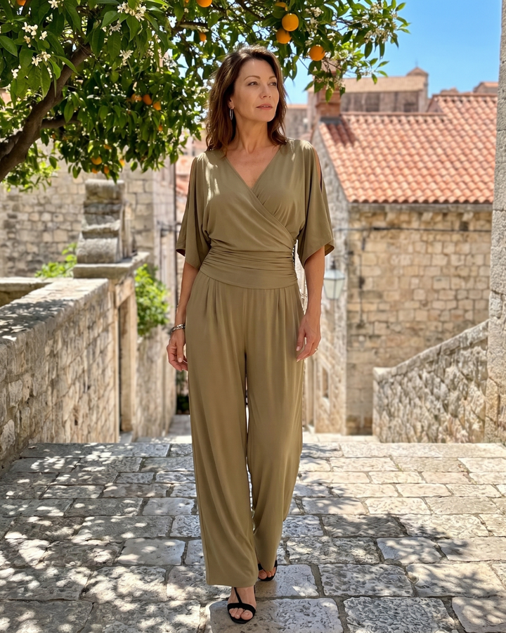 Camille | Cold-Shoulder Wrap-Waist Jumpsuit
