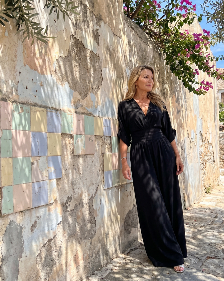 Carmen | Draped V-Neck Wide-Leg Jumpsuit