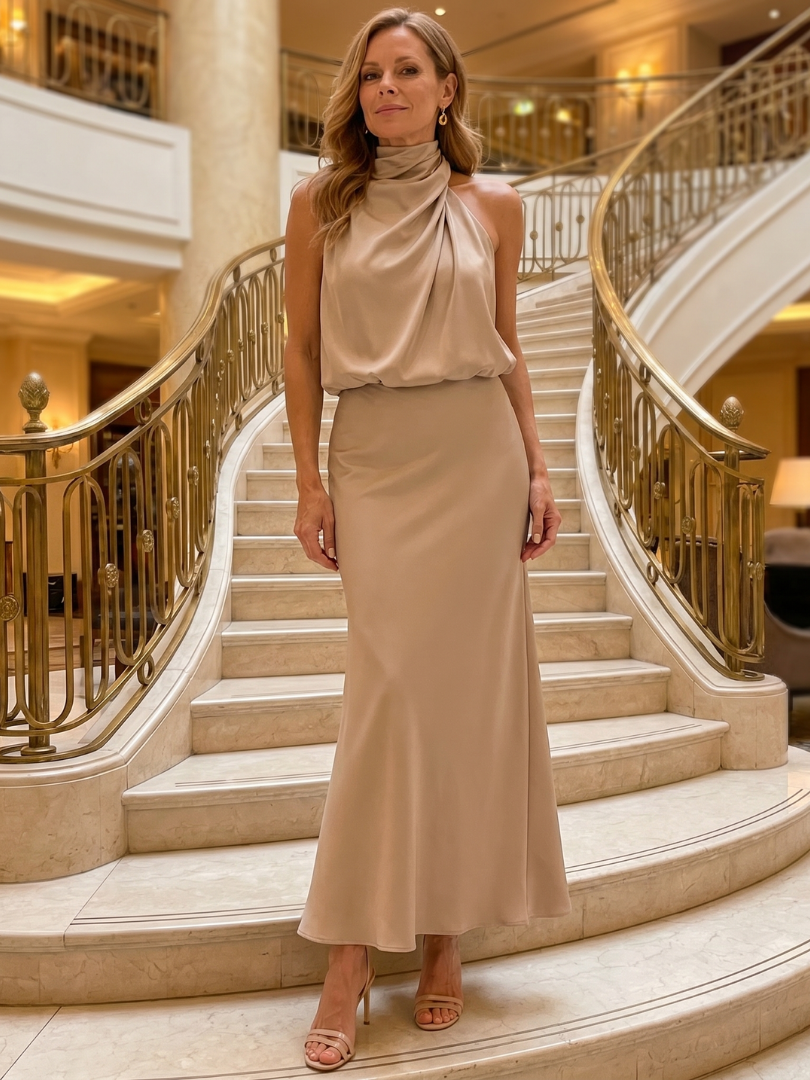 Natalie | Draped Neck Midi Dress