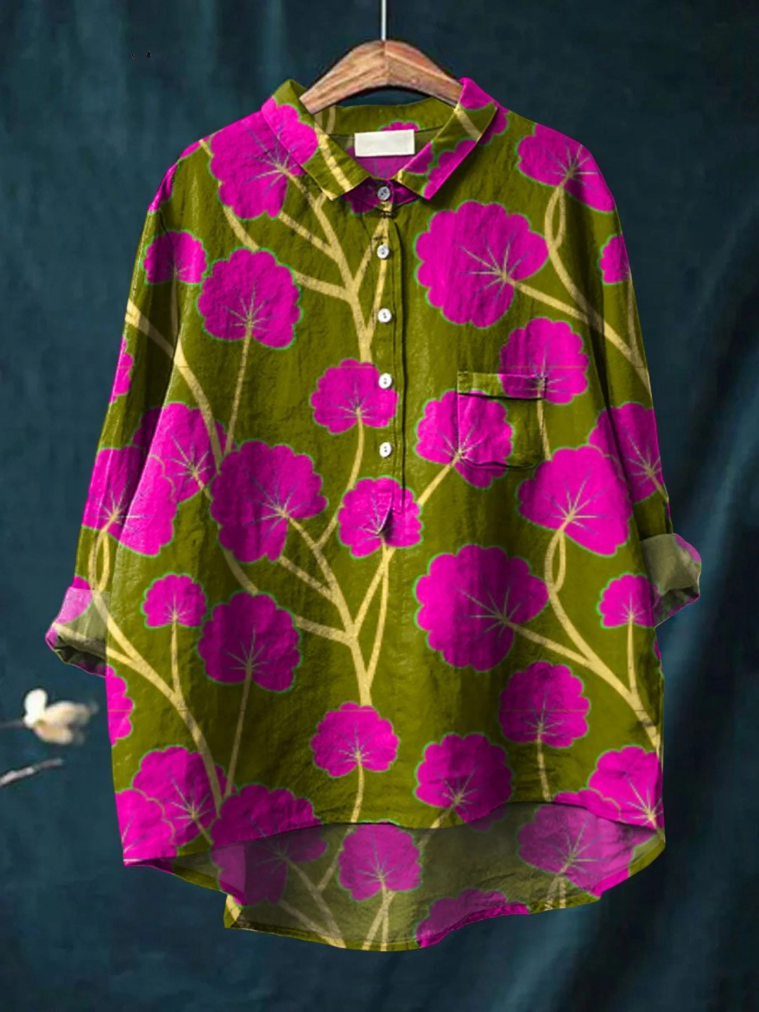 Zinnia | Women's Vintage Flower Art Print Casual Shirt