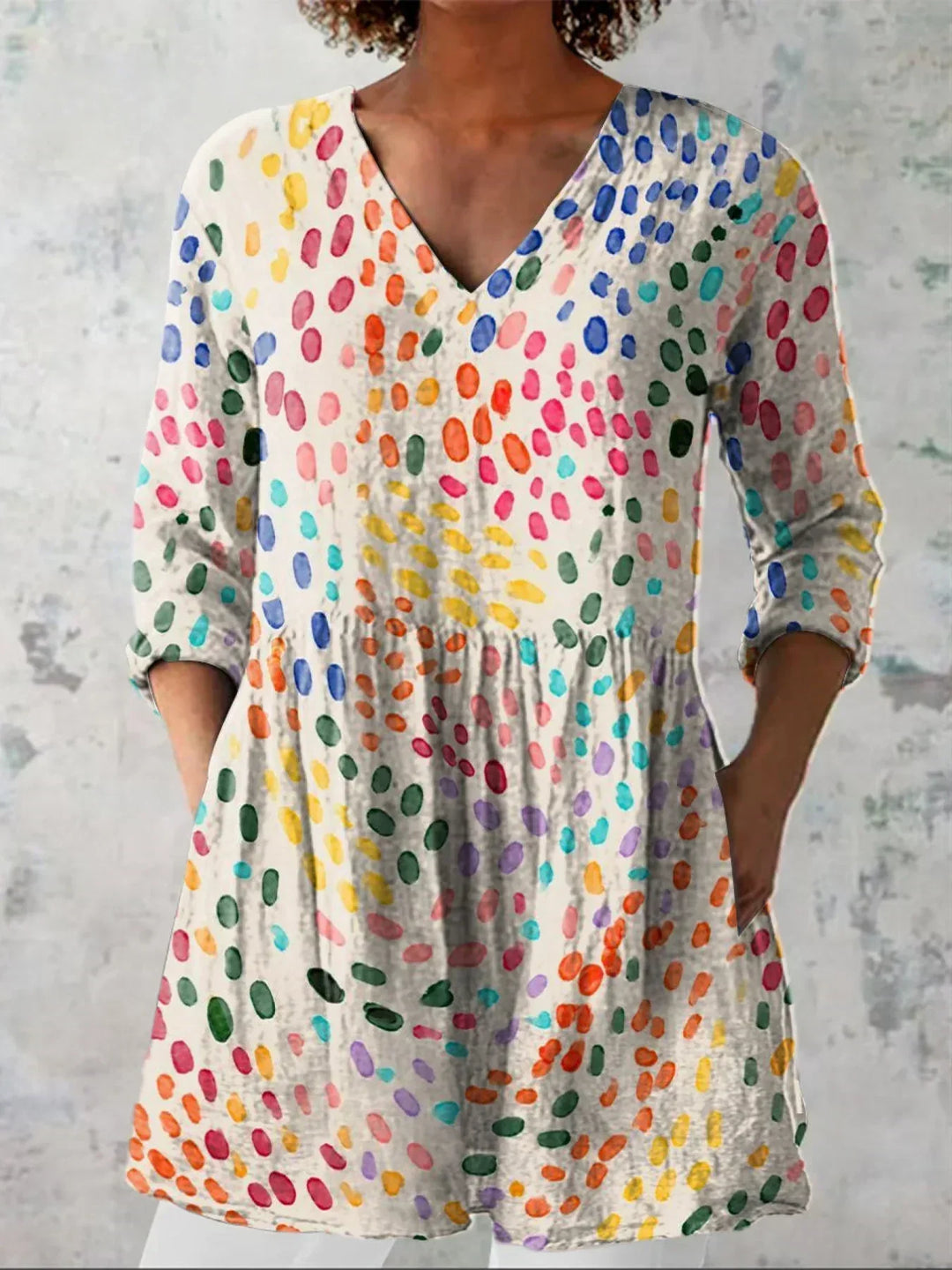 Hannah | Watercolor Polka Dot V-Neck Shirt