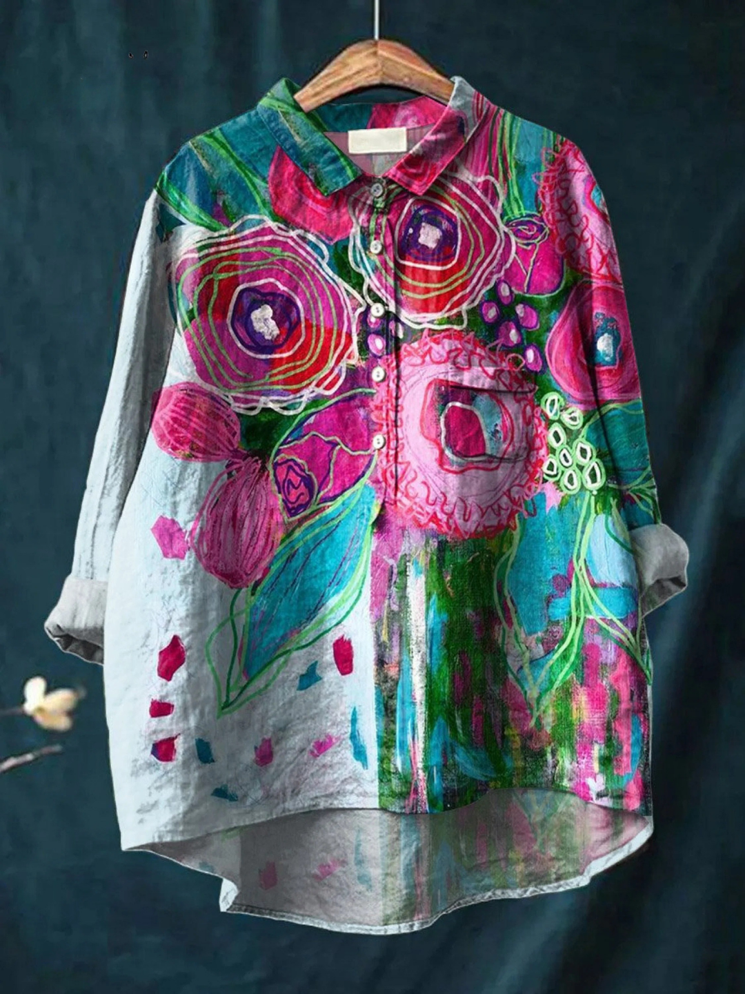 Rhea | Vintage Lovely Floral Art Print Casual Shirt