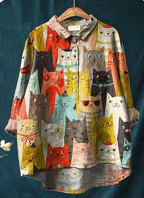 Phoebe | Artistic Cat Print Women's Casual Blouse