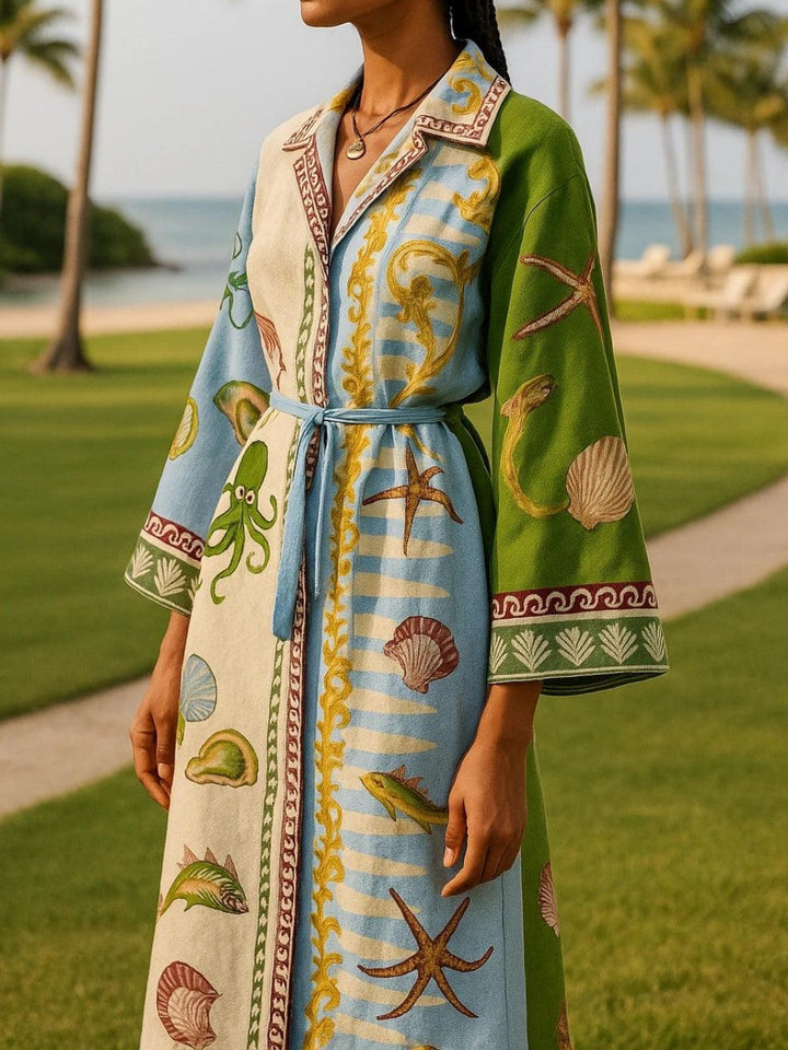 Emilia | Belted Printed Twill Midi Shirt Dress Dress