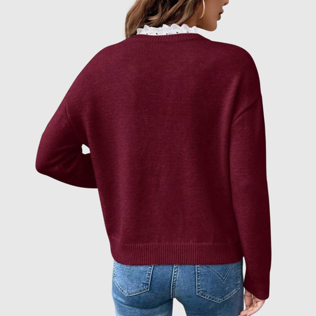 Georgette – Lace-Trim V-Neck Knit Sweater