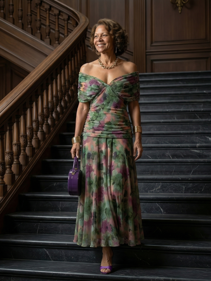 Elin | Off Shoulder Flow Midi Dress