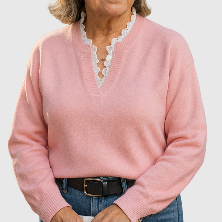 Georgette – Lace-Trim V-Neck Knit Sweater