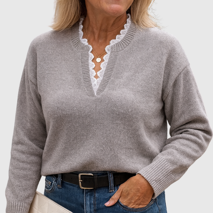 Georgette – Lace-Trim V-Neck Knit Sweater