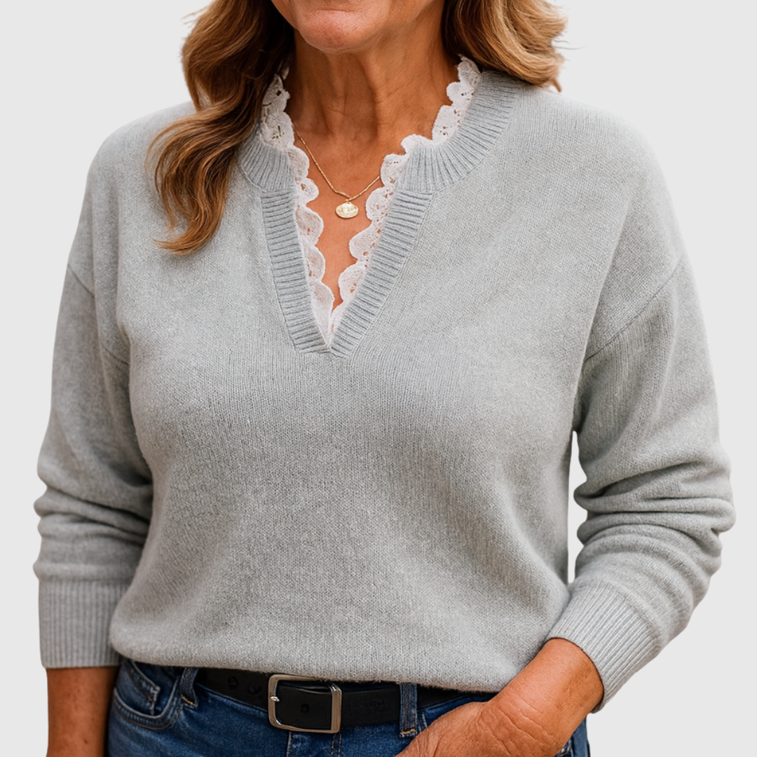 Georgette – Lace-Trim V-Neck Knit Sweater