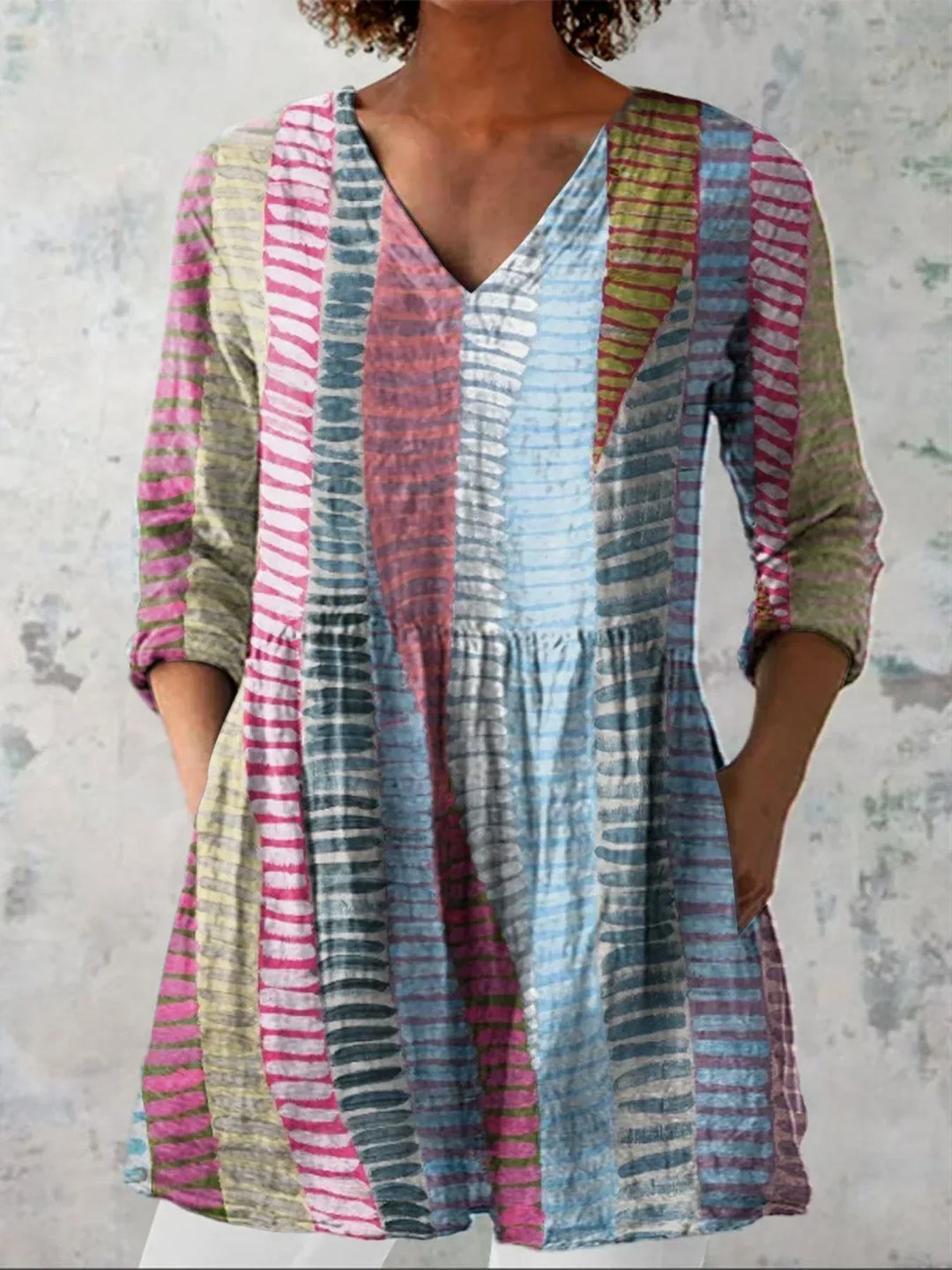 Eleanor | Color Block Line V-Neck Shirt