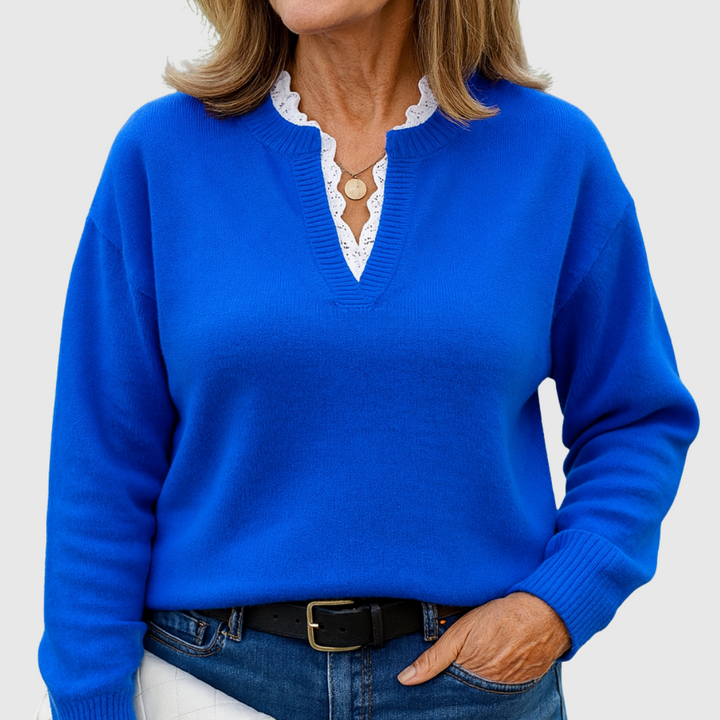 Georgette – Lace-Trim V-Neck Knit Sweater