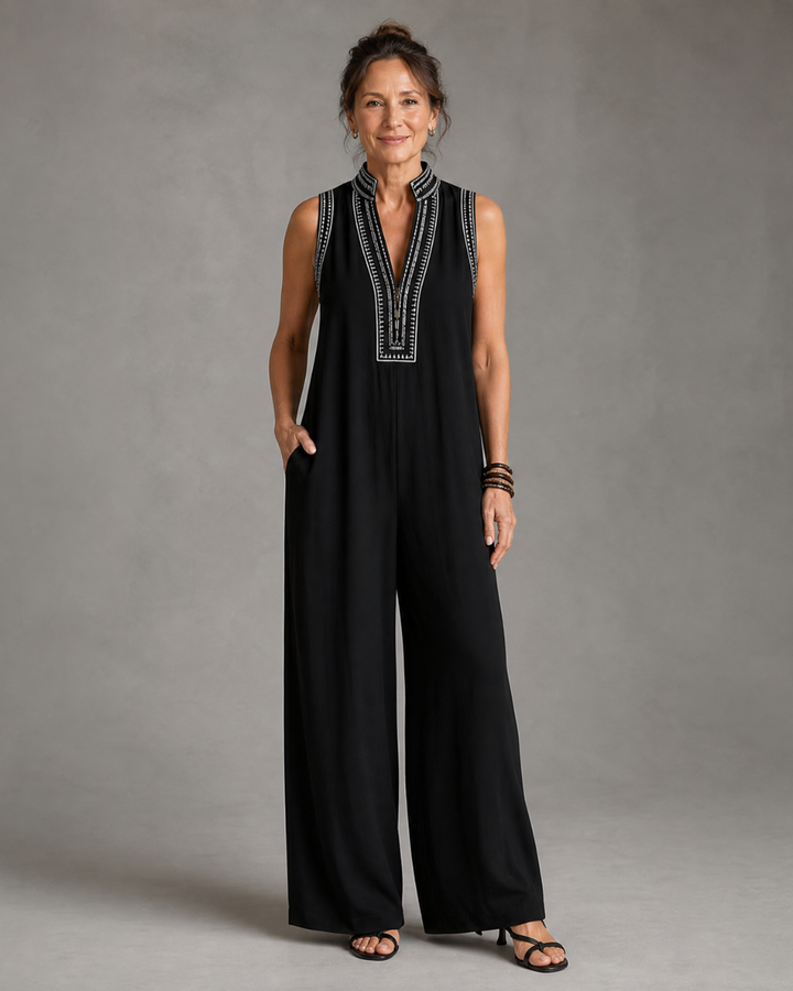 Naomi | Embroidered V-Neck Wide-Leg Jumpsuit