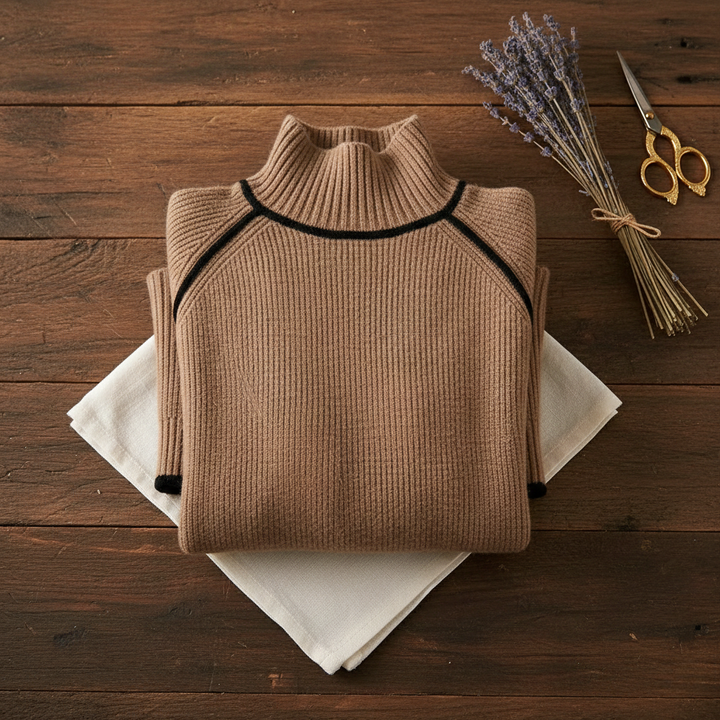 Corinne – Ribbed Turtleneck Sweater with Contrast Trim