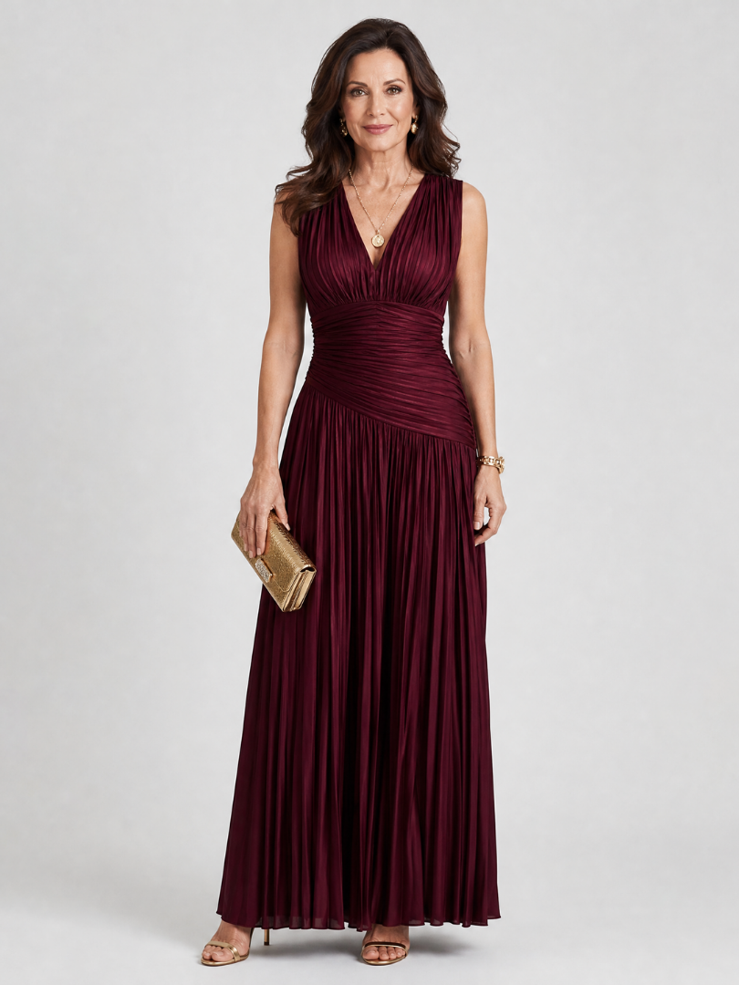 Aurora | Pleated V-Neck Midi Dress