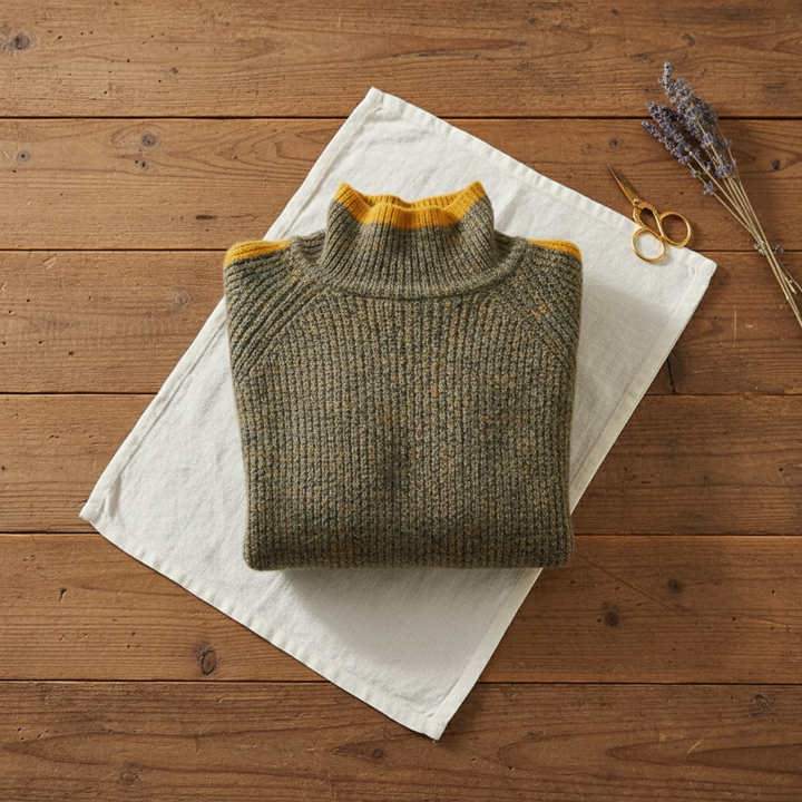 Maria – Ribbed Turtleneck Sweater with Contrast Trim
