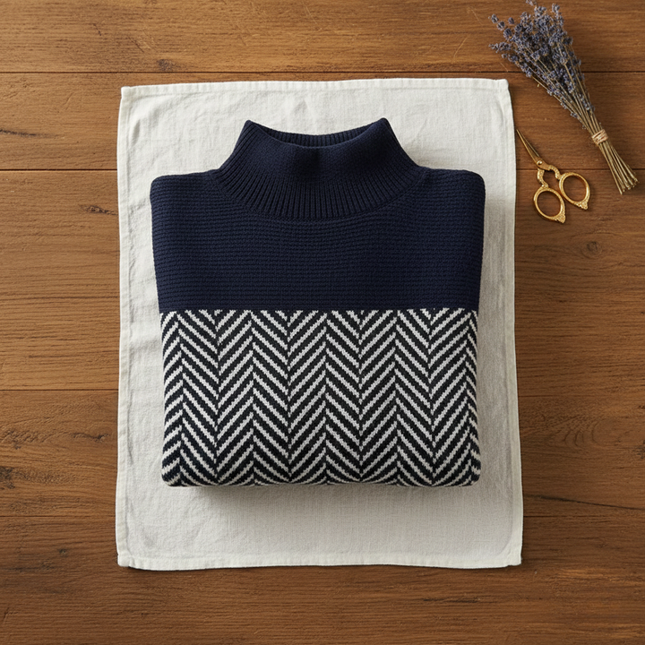 Kari – Herringbone Knit Turtleneck Sweater