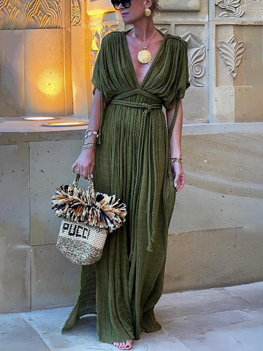 Raisa | Kimono Draped Braids Cover Up Slit Maxi Dress