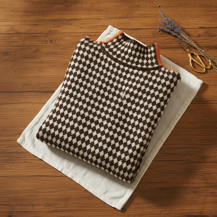 Sheila – Houndstooth Turtleneck Knit Sweater
